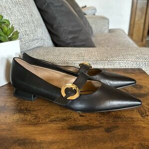 Charles & Keith Black Flats with Gold Buckle